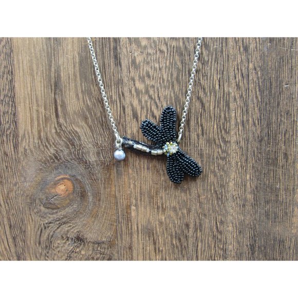 Jewelry - Hangs 17" Sterling Silver Handmade Dragonfly And Pearl Necklace Vintage
